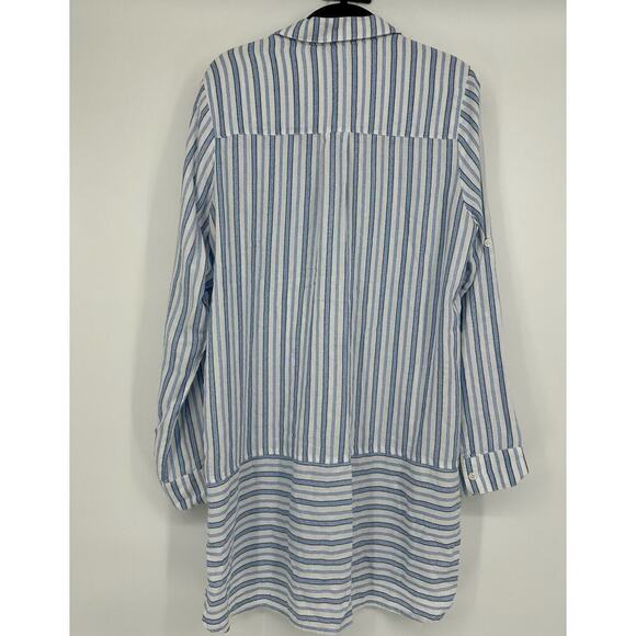 Tommy Bahama Striped Button Up Tunic Shirt Size S Blue White Cotton Blend - Picture 5 of 7